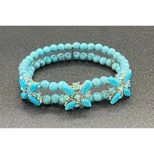 Expandable Bracelet Turquoise Color and Crystal Bead Great Condition VINTAGE